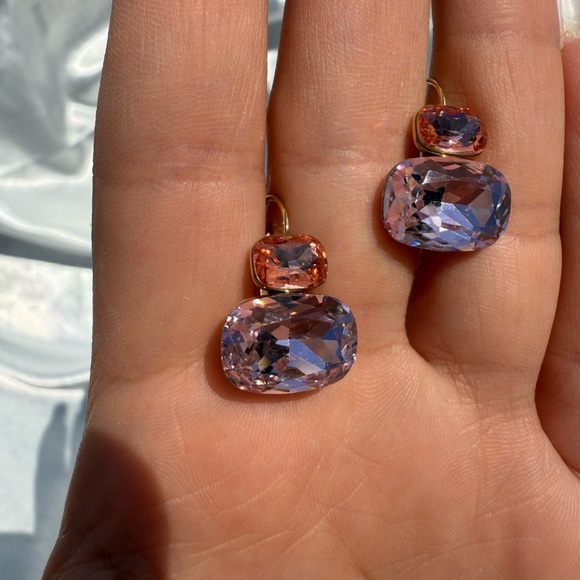 Pink Anthro Gold and Crystal Earrings - Picture 3 of 8